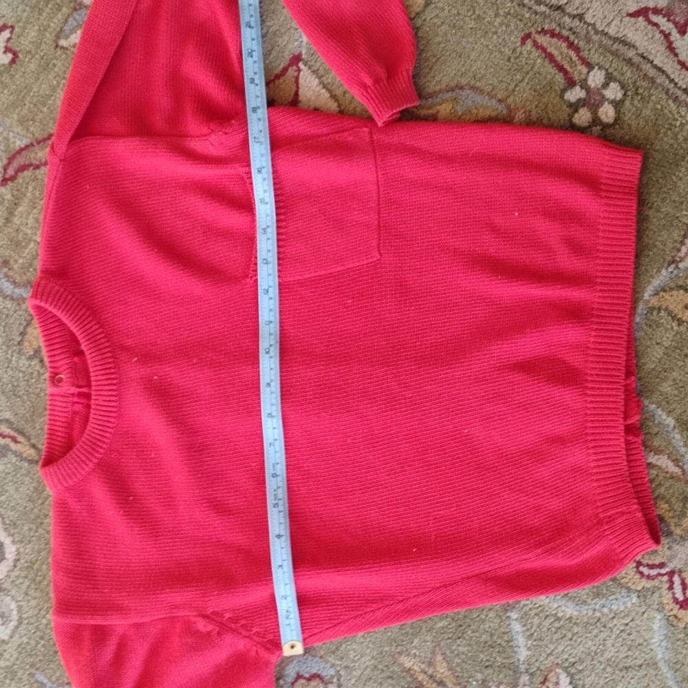 VINTAGE RED SWEATER 3/4 SLEEVES w Pocket Snaps Up Back 1980's